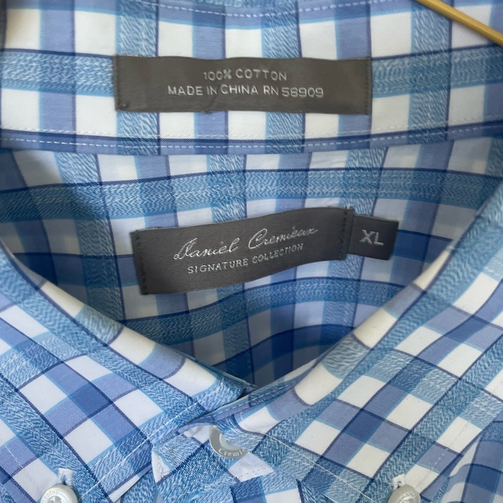Daniel Cremieux Dress Shirt Mens XL Extra Large Blue Gingham Check 100% Cotton